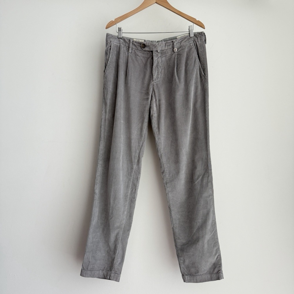 MYTHS Corduroy Pants 35x52 Gray Cotton Pleated Military Trousers Preppy Italy